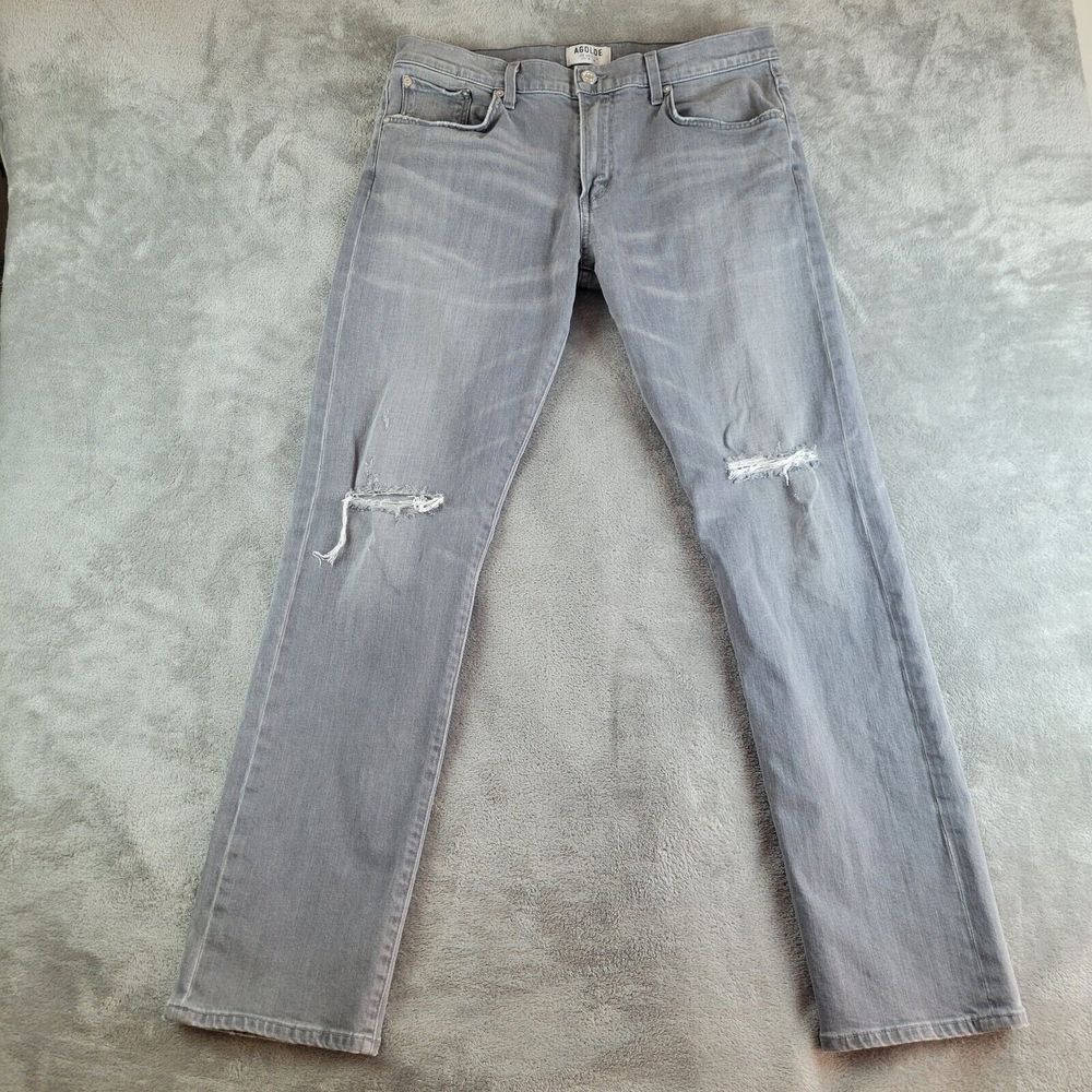 Agolde Jeans Womens 34x31 Gray Denim Distressed Low Rise Straight Leg 90s Y2K